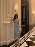 Sexy A line Floral Blue 21st Birthday Dress Party Gown Birthday Outfits Birthday Dress Ideas For Women HZ1214