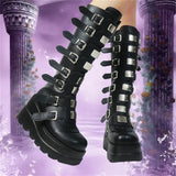 Niulatu Autumn Winter Women's Knee High Boots Gothic Punk Wedges High Heels Platform Motorcycle Boots Cosplay Shoes For Woman DJSE