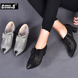 Niulatu Bling Bling Rhinestone Mesh Pointed toe High Heels Sandals Square Heels Female Crystal Mesh Shoes Sandals DJSE
