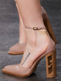 Niulatu Personality Hollow Wood Grain High-Heel Leather Sandals Retro Special-Shaped Heel Hollow Toe Cap Fashion Shoes DJSE