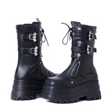 Niulatu Autumn Winter Women's Knee High Boots Gothic Punk Wedges High Heels Platform Motorcycle Boots Cosplay Shoes For Woman DJSE