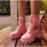 Niulatu Women's Boots Buckle Strap Zipper Ladies Motorcycles Boots Pocket Lace Up Female Combat Runway Ankle Boots Woman Platform Shoes DJSE
