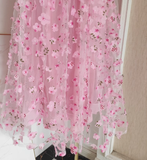 Niulatu A Line Straps Pink Floral Tulle Lace Prom Dresses Birthday Outfits SD377