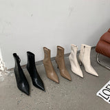Niulatu Women Ankle Boots Sock Botas Thin High Heels Black White Khaki Stretch Shoes Ladies Party Pumps Zipper Size DJSE