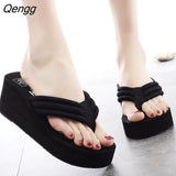 Niulatu Shoes Lady House Slippers Platform Slides Low on A Wedge Rubber Flip Flops Summer Sand New Woman's Candy Colors DJSE