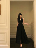 Sexy A Line Halter Black Sleeveless Prom Dresses Party Dress Summer Birthday Outfits 18th Birthday Dresses HZ1214