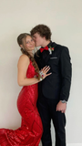 Niulatu Red V Neck Mermaid Prom Dress Red Evening Dress HZ1007