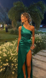 Niulatu Shoulder Green Prom Evening Dress With High Split HZ1007