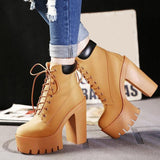 Niulatu Platform Ankle Boots Women Autumn Lace Up Thick High Heel Ladies Woman Fashion Shoes Women's Casual Footwear DJSE