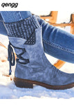 Niulatu Women Winter Mid-Calf Boots Flock Winter Shoes Ladies Fashion Snow Boots Shoes Thigh High Suede Warm Botas Zapatos De Mujer DJSE