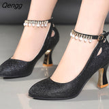 Niulatu Bridal Shoes for Women Autumn Round Toe Block Heels Rhinestone Pearl Platform High Quality Pumps Woman's Shoes DJSE
