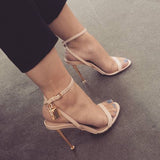 Niulatu Women Sexy Gold Silver Black Padlock Sandals Thin Metal Stiletto Heel Dress Shoes Metal Decoration High Heels Pumps DJSE