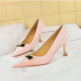 Niulatu Spring New Brand Women Slipper Fashion Big Rivet Ladies Elegant Sandal Thin High Heel Pointed Toe Mules Shoes DJSE