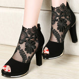 Niulatu prom wedding shoes Sandals with coarse heels spring and summer new European American waterproof mesh gauze shoes359 DJSE