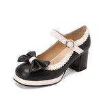 Niulatu Bow Moccasins Shoes Womens Lolita Mixed Colors Mary Janes Square Heels Ballet Pumps Bordered Shoe zapatillas mujer DJSE