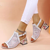 Niulatu Women Summer Fashion Mid Heels Peep Toe Shoes for Women Glitter Sandals Ladies Buckle Strap Bling Rhinestone Sandals DJSE