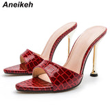 Niulatu 2025 NEW Mule High Heels Women's Pumps Sexy Pointed Toe Snake Print Strappy Slingbacks Beach Shoes Botines Mujer DJSE