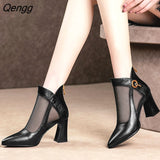Niulatu Summer Fashion Wild Women Zipper Cool Short Sandals Ankle Boot Breathable High Heel Solid Color Mesh Cutout Shoe Silver DJSE