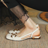 Niulatu Summer Elegant Office Ladies Shoes Women Casual Shoes Square Heel Sandals Slip on Woman Flats Vintage Sandals DJSE