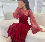 Niulatu Women's Sequin Prom Dress Chiffon Tiered Burgundy Evening Dress HZ1007