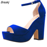 Niulatu Ankle Strap Sandal 12cm Women Pumps Sexy Peep Toe Square High Heels Woman Shoes Flock Platform Wedding Shoes DJSE