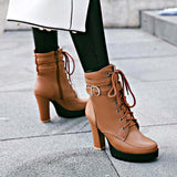 Niulatu Women Ankle Boots Lace Up Fall Winter Platform Ladies Boots Large Size Fashion Shoes White Black Brown 659 DJSE