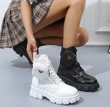 Niulatu Punk Ankle Platform Motorcycle Martin Boots Women Lace Up Chunky Heel Belt Buckle Pocket Designer Shoes Women DJSE