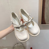 Niulatu Solid Color Mary Jane Small Leather Shoes Patent Leather Big Head Bow Women Thick High-heeled Women's Shoes DJSE