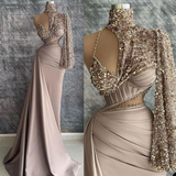 Niulatu Prom Dress Beaded Prom Dress Pleats Prom Dress High Neck Evening Dress HZ1007