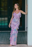 Niulatu Spaghetti Straps V Neck Chiffon Print Prom Dress,Charming Evening Dress HZ1007
