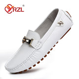 Niulatu Loafers Men Handmade Leather Shoes Casual Driving Flats Slip-on Shoes Moccasins Boat Shoes Black/White/Blue Plus Size DJSE