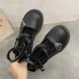 Niulatu Lolita Shoes Star Buckle Strap Mary Janes Women Cross-tied Platform Shoe Patent Leather Girls Rivet Casual Shoes DJSE