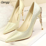 Niulatu Women pumps Sexy Pointed toe Luxury Metal high heels shoes woman Spring Summer Women party wedding shoes High heels Zapatos DJSE
