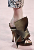 Niulatu Bowtie High Heel Sandals Peep Toe Butterfly-Knot Ruffles High Heels Mules Slip-on Wedding Dress Shoes Big Size 42 DJSE
