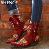 Niulatu women fashion boots spring Low Heel Women Shoes Cool British embroidered Design Soft Short Boots Party Knee High Boots pink DJSE