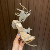 Niulatu Summer New Style Women's Sandals Sexy Luxury Rhinestone Bow Chunky Heel Sandals Banquet Shoes DJSE