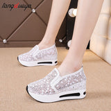 Niulatu shoes Female Wedge Shoes Sequin Mesh Breathable Shoes Women Platform Sneakers Women Height Increasing Wedges Shoes DJSE