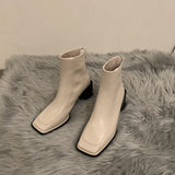Niulatu Women Square Toe Ankle Boots Fashion Ladies Short Boots Square High Heels Autumn Winter Shoes Zipper Office Lady Boots DJSE