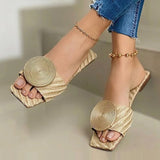 Niulatu Women's Casual Slippers Round Buckle Solid Flat Sandals Fashion Square Toe Comfortable Beach Shoes Plus Size Chinelo Nuvem DJSE