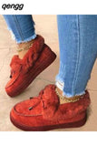 Niulatu Women 2025 New Women Winter Ankle Boots Suede Leather Snow Boots Plush Natural Fur Warm Slip-on Ladies Shoes Flats DJSE