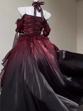 Niulatu High Low Halter Burgundy Organza Party Dresses Birthday Outfits SD448