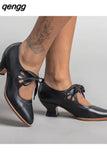 Niulatu Pointed Toe Shoes for Women Mary Janes Women's High Heels New Office Lace -up Pump Ladies Thick Heels Female Shoes DJSE