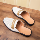 Niulatu Fashion Half Shoes for Man Patent Leather Mules Hollow Breathable Penny Loafer Men Half Slippers Lightweight Casual Shoes DJSE