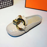 Niulatu Women Slipper Low Heels Casual Slides Flip Flop Round Toe New Arrival Brand Design Gold Chain Closed Slip On Shoes Mulles DJSE