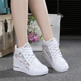 Niulatu Women Lace Casual Shoes Woman Breathable Mesh Sneakers Flats Lace Loafers High Heels Platform Wedges Ladies Creepers DJSE