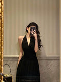 Sexy A Line Halter Black Sleeveless Prom Dresses Party Dress Summer Birthday Outfits 18th Birthday Dresses HZ1214
