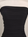 Niulatu High Low Strapless Black Chiffon Ruffles Vacation Dress Women Dresses SD140