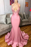 Niulatu Girl Prom Dresses Mermaid Sleeveless Pink Prom dresses | Sexy Beads Appliques Evening Dresses HZ0113