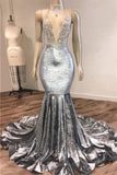 Niulatu Girl Prom Dress Open Back Silver Velvet Prom Dresses Cheap | Mermaid Sexy V-neck Crystals Appliques Formal Evening Gowns HZ0113