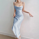 Niulatu Sheath Spaghetti Straps Floor Length Ruffles Prom Dresses SD1353
